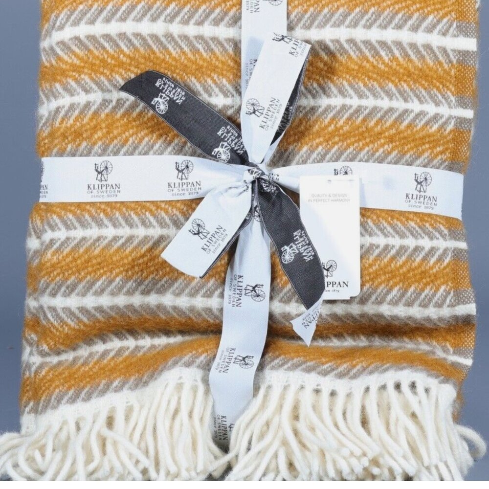KLIPPAN 100% Lambs Wool Reversible Throw | 71" x 51" (Oscar Multi Amber)